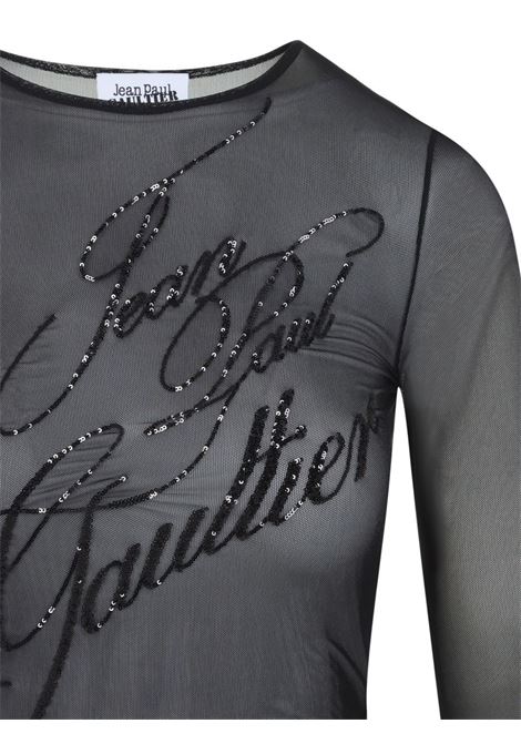 top mesh long sleeves sequin embroidery donna nero JEAN PAUL GAULTIER | 25/03-W-TO339-M00100